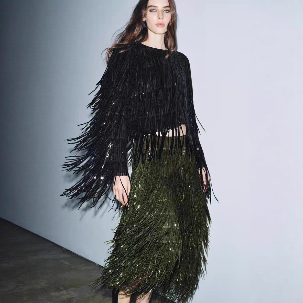 Fashionable Beaded Tassel Party Skirt In Solid Color - Image 4