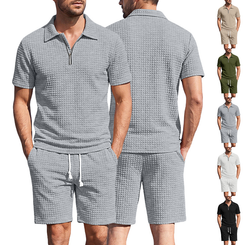Mens Solid-Color Short-Sleeve T-Shirt And Shorts Casual Sports Set - Image 2