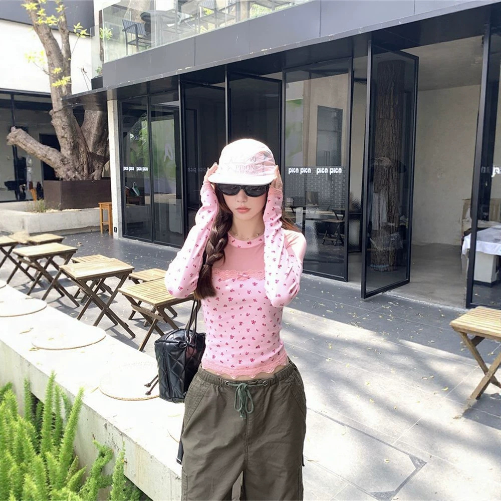 Sweet And Spicy Style Floral Print Mesh Paneling Long Sleeves - Image 4