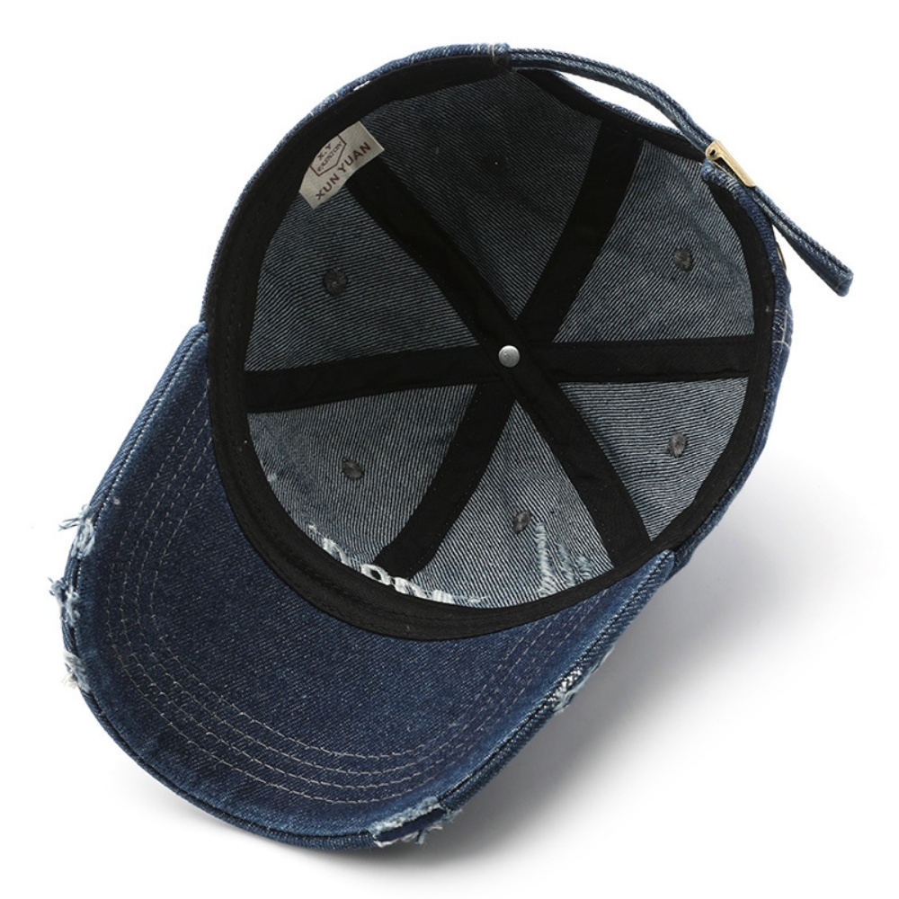 Single-color Embroidered Label With Frayed Edges, Washed And Aged For A Retro And Casual Look. Baseball Cap With Curved Brim, Suitable For Street Entertainment And Travel. - Image 6