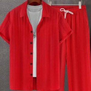 Digital-print Short-sleeve Shirt And Pants Set