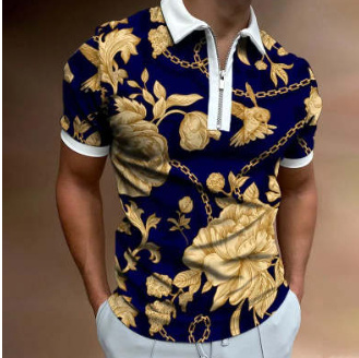 Men's POLO Shirt Striped Printed Short Sleeve T-Shirt Lapel Shirt - Image 9