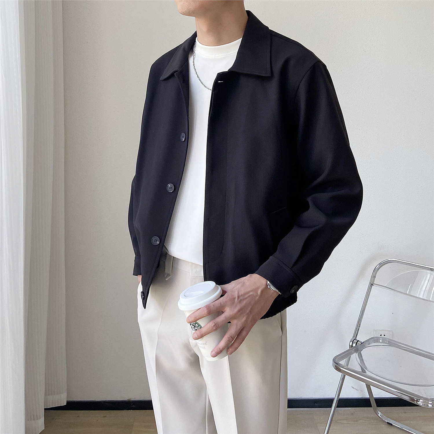 SpringAutumn Korean-style Mature Mens Clothing Loose-fitting Cropped Style - Image 4