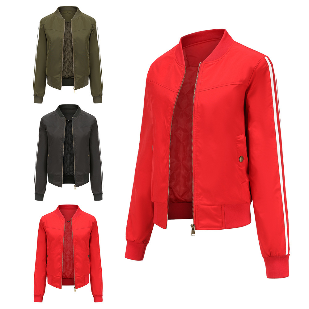 Womens Cropped Aviator Jacket Springautumn Fleece-lined Coat - Image 2