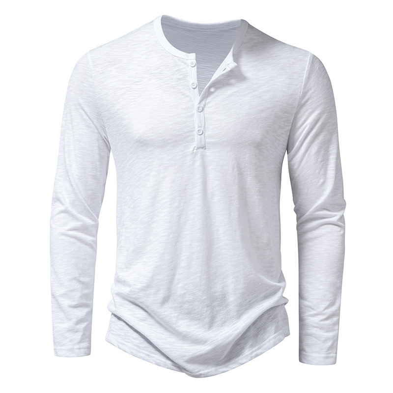Men's Long-sleeved T-shirt Fashion Casual Solid Color Pullover Button Top Autumn And Spring Clothing - Image 8