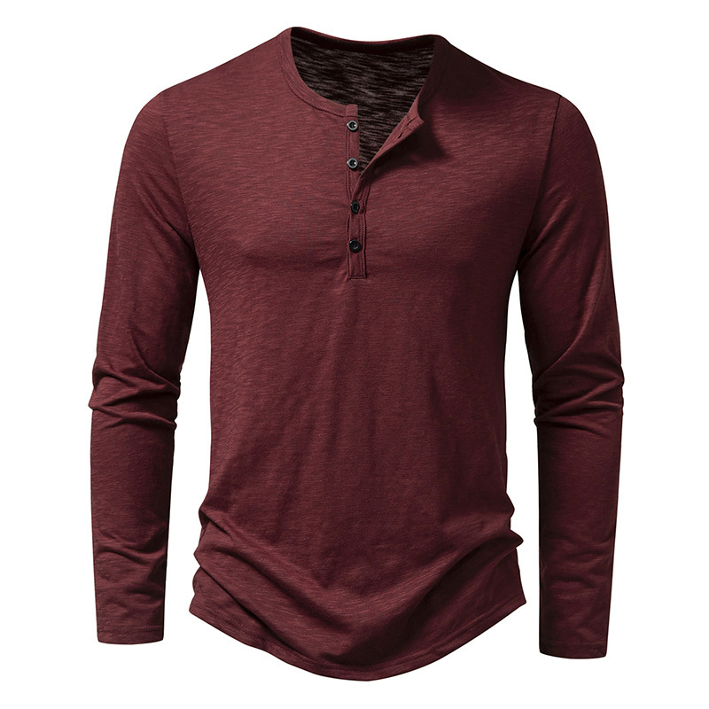 Men's Long-sleeved T-shirt Fashion Casual Solid Color Pullover Button Top Autumn And Spring Clothing - Image 10