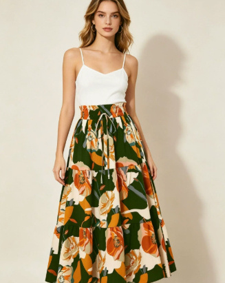 High-waisted A-line Skirt Bohemian-style Printed Flared Skirt - Image 9