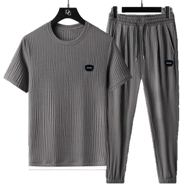 Mens Fashionable Loose-fit Short-sleeve And Long-pants Set - Image 5