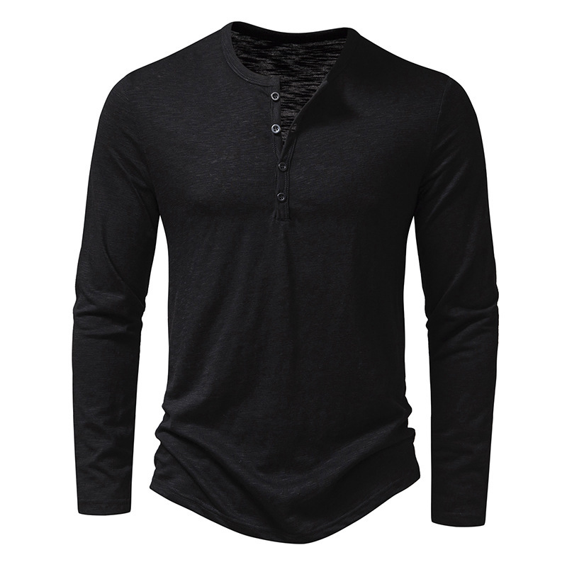 Men's Long-sleeved T-shirt Fashion Casual Solid Color Pullover Button Top Autumn And Spring Clothing - Image 6