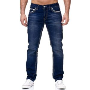 Men Jeans With Pockets Straight Pants Business Casual Daily Streetwear Trousers Men’s Clothing