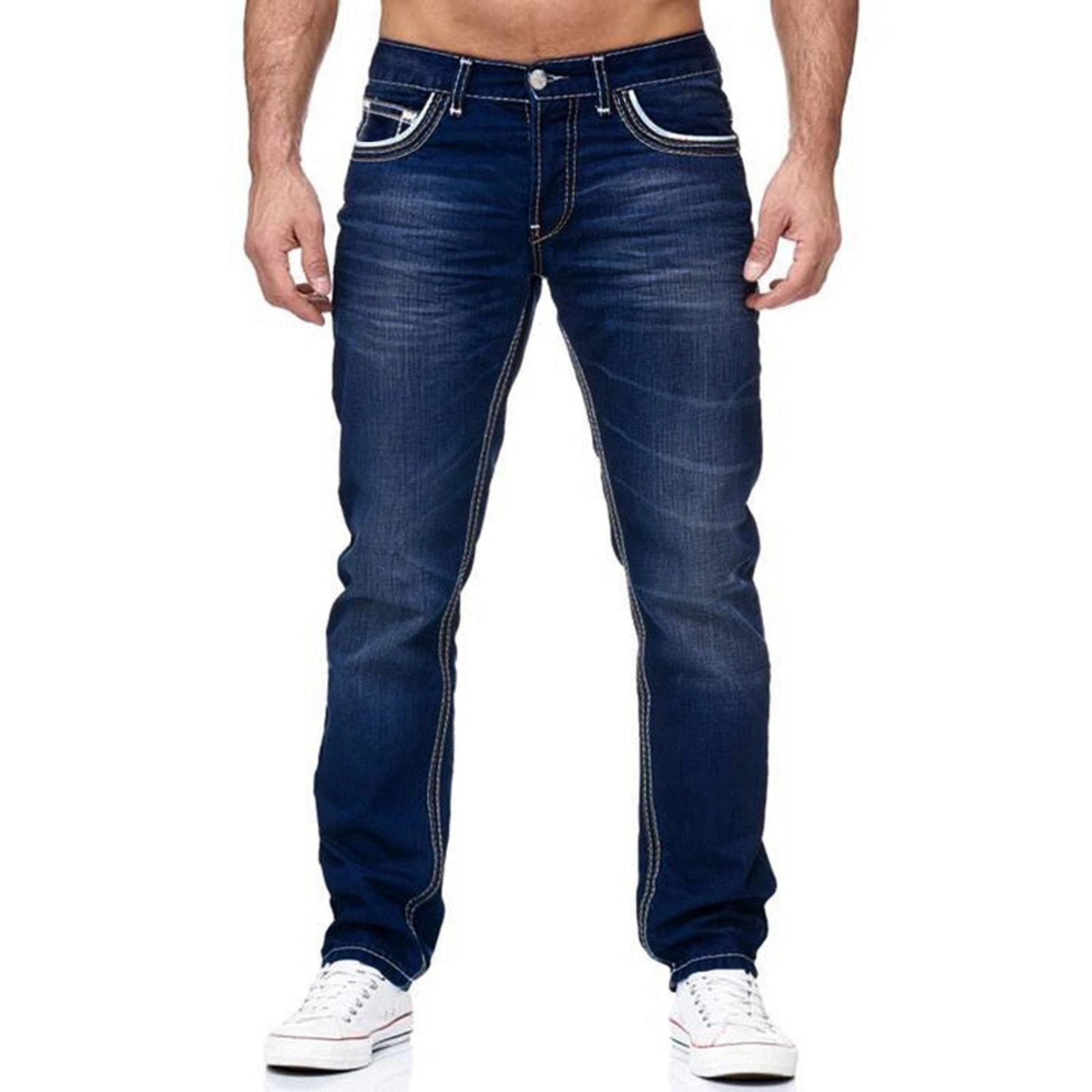 Men Jeans With Pockets Straight Pants Business Casual Daily Streetwear Trousers Men’s Clothing - Image 3