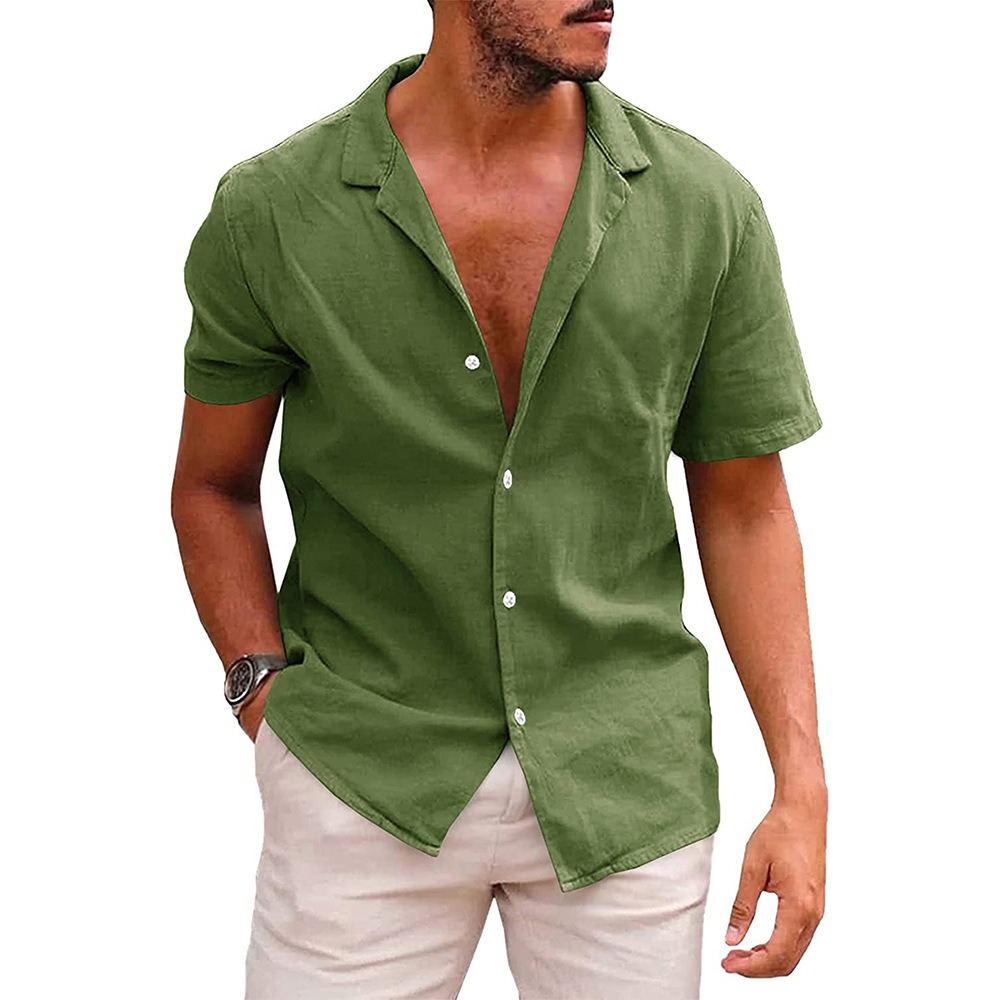Men’s Tops Casual Button Down Shirt Short Sleeve Beach Shirt Summer Mens Clothing - Image 2