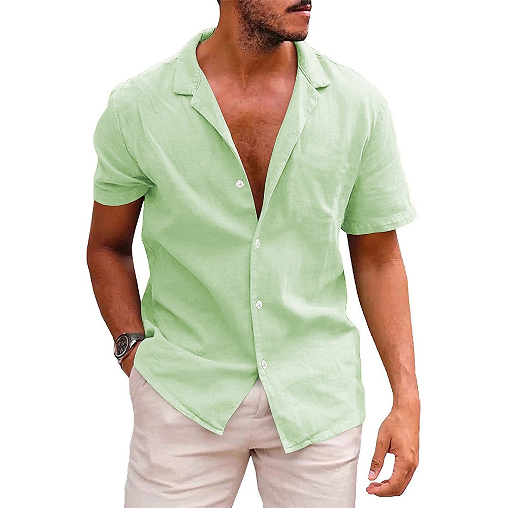 Men’s Tops Casual Button Down Shirt Short Sleeve Beach Shirt Summer Mens Clothing - Image 3