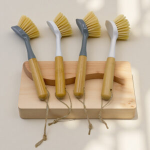 Kitchen Home Gadget Bamboo And Wood Bowl And Dish Brush