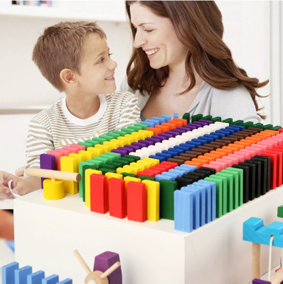 Wooden Domino Blocks Building Toy Kits Color Sort Rainbow Dominoes Games Educational Wood Block Toys For Children Kids Gifts - Image 6